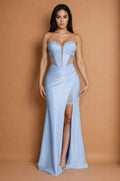 Floor Length Sexy Corset Prom Dress With Slit